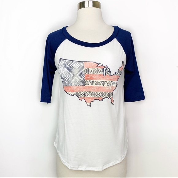 Red Camel l USA Map Raglan Tee Shirt - Picture 1 of 10